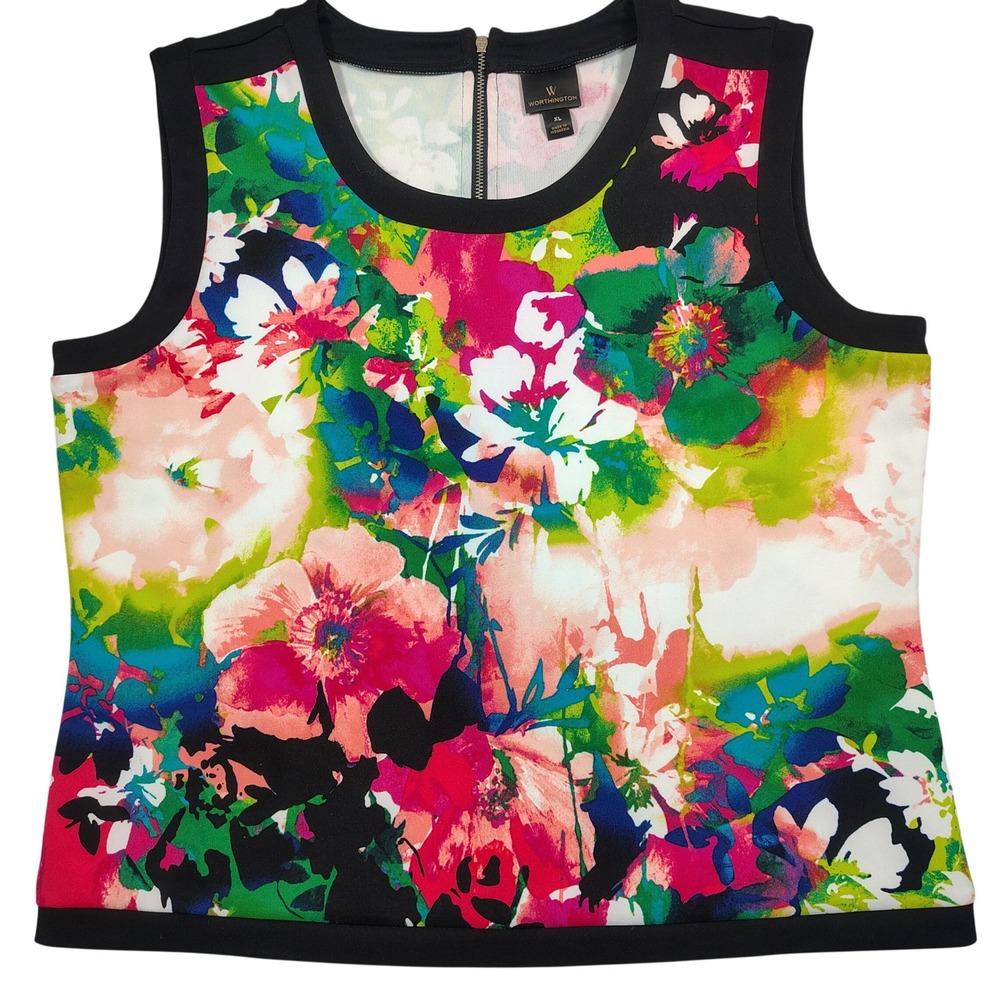 Worthington Sleeveless Shell Women XL Multi Floral Scuba Knit Polyester Spandex